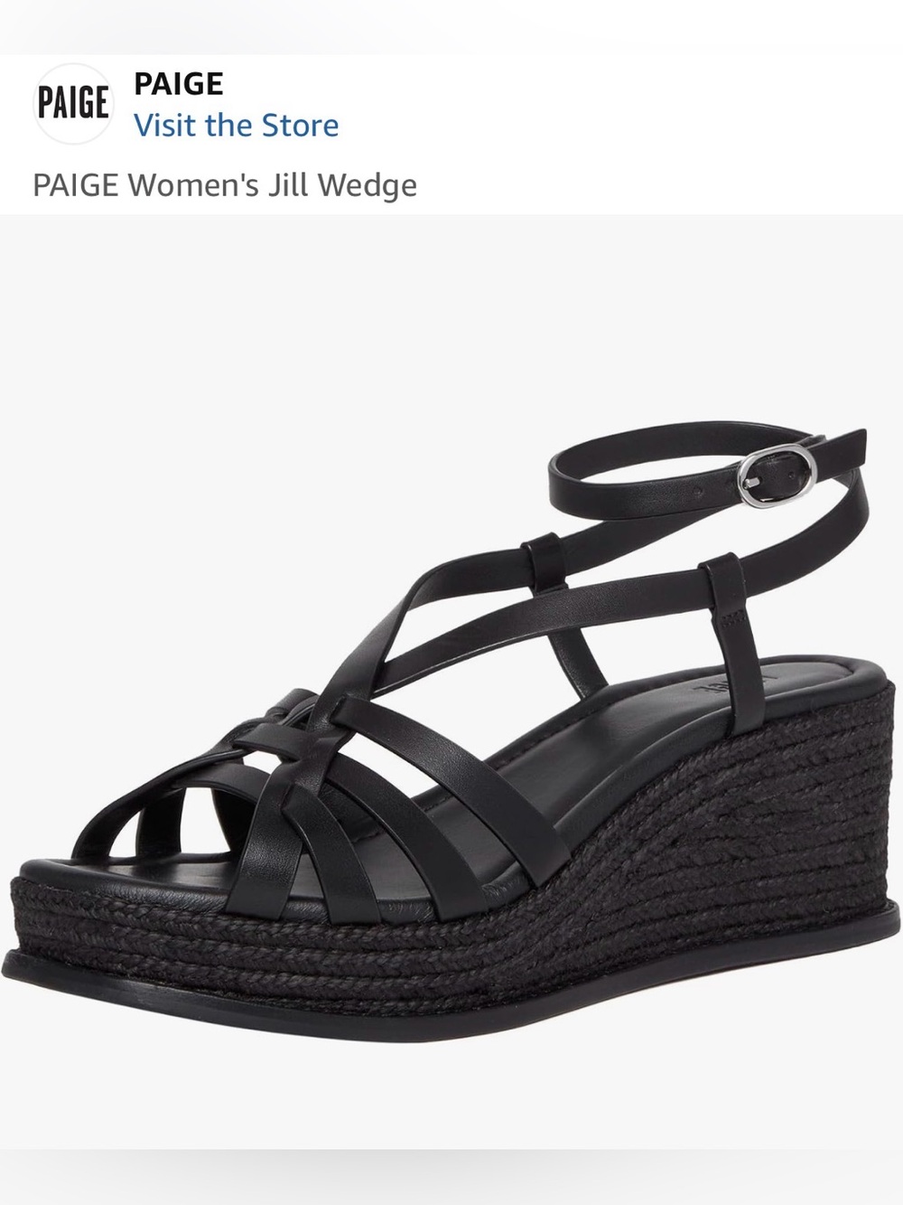 PAIGE Black Strappy Espadrille Jill Wedge Sandal with Ankle Strap